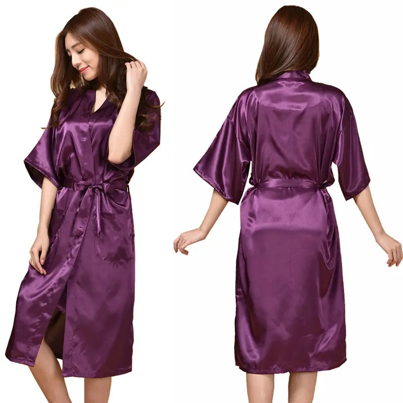 Extra große Damen-Nachttür Pyjamas Nachtkleid Bademode Sommer dünn solide Seide langer Badejacke Kimono Kardigand Kleid