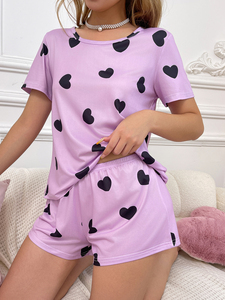 Nhà Máy Bán Hàng Trực Tiếp Của Giản Dị Thoải Mái Của Phụ Nữ Mùa Hè Bộ Đồ Ngủ Thiết Lập Ngắn Tay Áo T-Shirt Với Eo Đàn Hồi Quần Homewear - Product Image 5