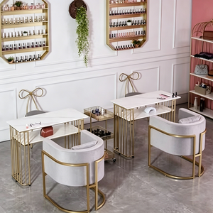 Modern Marble Manicure Table Set with <b>Pink</b> Velvet Chair and Gold <b>Frame</b> for Nail Beauty Salon Furniture - Product Image 6