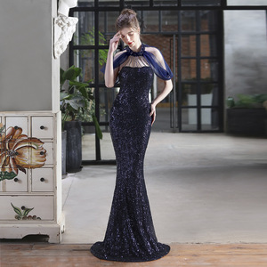 18625 #   Vestido de Noche Largo con Lentejuelas y Malla, Estilo Sirena, para Novia, Cena de Gala, Exhibición de Modelos de Autos - Product Image 5