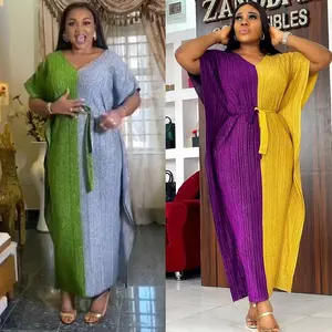 African Ethnic Style 2024 Hot Stamping Traditional Muslim Color Blocking Modest Abaya Women Muslim Dress