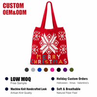 Sac fourre-tout en tricot flocon de neige rouge de Noël, sac à bandoulière JOYEUX NOËL, sac de shopping pour cadeaux de vacances, logo personnalisé, vente en gros