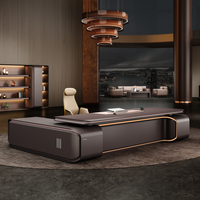 Meubles de bureau luxueux avec éclairage LED, placage de bois moderne E0, bureau de direction en forme de L pour PDG, patron et responsable