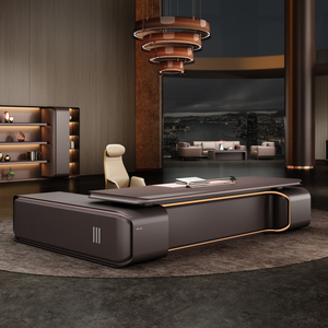 Lujo OEM Muebles de oficina Moderno E0 Chapa de madera CEO Boss Manager Escritorio de oficina ejecutiva en forma de L - Product Image 6