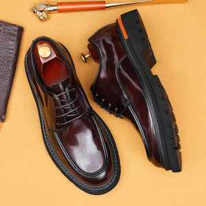 2025 New Arrival Men's Genuine Leather Shoes Chunky Sole British Business Casual Breathable Lace-Up Patchwork Wedding Shoes - Product Image 2