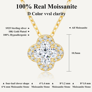 Collar con Colgante de Trébol de Cuatro Hojas con Incrustaciones de Diamantes Moissanite VVS, Chapado en Oro sobre Plata de Ley 925, para Hombre y Mujer - Product Image 4