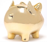 14.5*11.5cm meilleur cadeau évalué ouverture mouche doré cochon placage économie pulvérisation tirelire marchandises en céramique tirelire pour le stockage