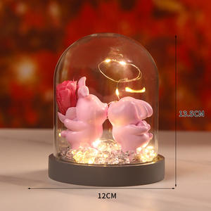 Rosa seca preservada en vidrio Luces LED Oso 100% Rosa eterna natural Ecológico Hecho a mano Día de San Valentín Regalo de Año Nuevo - Product Image 1