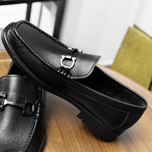 Chaussures en cuir pour hommes de qualité supérieure, à bout rond, avec boucle latérale, décontractées, respirantes, antidérapantes, fabriquées à la main, en cuir véritable - Product Image 4