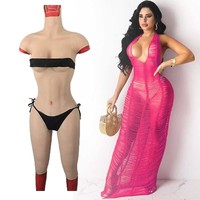 Ucuz Trans gerçekçi kadın silikon meme Crossdresser erkek kadın sahte göğüsler kız vajina Bodysuit G fincan göğüsler yumuşak giysiler