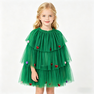 Falda de Tul Verde para Niñas, Estilo Tutú con Volantes, Pompones y Corazones, para Árbol de Navidad - Product Image 5
