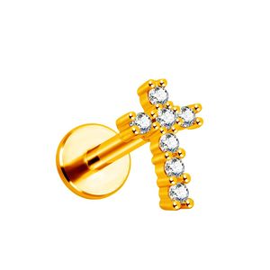 Gioielli per <span class=keywords><strong>Piercing</strong></span> Labret a Croce in Acciaio Inossidabile con Zirconia Cubica (CZ) da 8mm, Placcati <span class=keywords><strong>Oro</strong></span>/Argento, Calibro 16, per Orecchio <span class=keywords><strong>Trago</strong></span> - Product Image 5