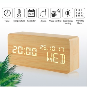 EMAF Reloj Despertador Digital Eléctrico con Control <span class=keywords><strong>de</strong></span> Voz, Decoración <span class=keywords><strong>de</strong></span> Mesita <span class=keywords><strong>de</strong></span> Noche, MDF, Mesa <span class=keywords><strong>de</strong></span> Escritorio, Portátil, LED <span class=keywords><strong>de</strong></span> Madera - Product Image 2