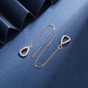 Orecchini a perno con zirconi a catena lunga a goccia e nappe, gioielli di moda minimalisti da donna - Product Image 5