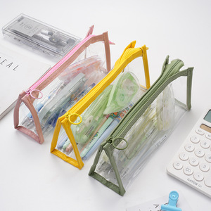Clear Plastic Zipper Pencil Case with Pastel Trim for <b>School</b> and Office Use - Product Image 2