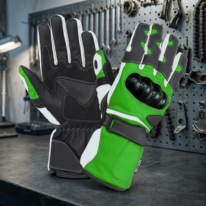 ถุงมือขี่มอเตอร์ไซค์หนังวัวสีเขียวสำหรับผู้ชาย ยี่ห้อ Green Analene พร้อมแผ่นกันรอยขีดข่วนเกรด A บริเวณฝ่ามือ เพื่อความปลอดภัย  รับผลิตตามแบรนด์ที่กำหนด - Product Image 2