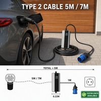 Cargador Portátil Universal para Vehículos Eléctricos Tipo 2 110-250V CA con Pantalla LCD IP67, Corriente Ajustable, Temporizador de 8H, Enchufe UK/EU