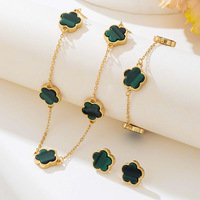 YWJW 1 Set de Joyería de Moda Europea y Americana, Chapado en Oro, Aleación, Trébol de Cinco Hojas, Pulsera, Collar y Pendientes para Mujer