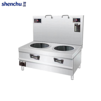 Cuisinière à induction double cuve pour soupes, chauffage concentré, sans fumée, économe en énergie, en acier inoxydable, gamme commerciale