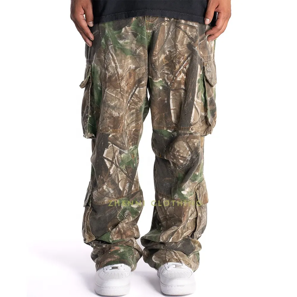 מותאם אישית באיכות גבוהה 100% כותנה ציד עץ אמיתי קאמו מוערם נגר גברים מכנסיים מכנסיים רגליים רחבות בהתאמה אישית