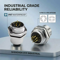 Conector Circular HYF M12 de 2/3/4/5/6/8/12 Pines, IP67 Impermeable, Montaje en Panel Frontal, Conector Industrial para Soldar en PCB