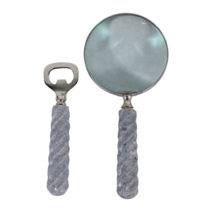 Set di lente d'ingrandimento e apribottiglie con manico in pietra grigia, decorazione per tavolino, mensola, soggiorno - Product Image 1