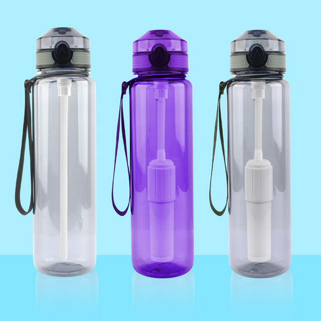 Portable Filtration Purifier Water Bottles Plastic Filtered Bottles with 4 High-performance Filters Installed