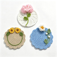 Nouveaux dessous-de-verre en crochet faits main, motif rose, tapis de table tissés, petits dessous-de-verre ronds à fleurs résistants à la chaleur, sets de table
