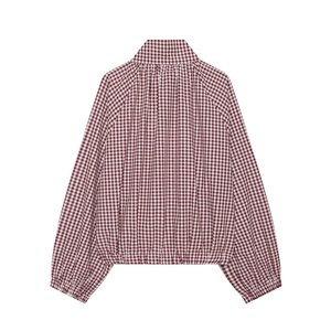 Damen Herbst Locker Sitzende 2026 Sommer Neue Mode Lässiger Mantel Kordelzug Kariert Rollkragen Langarm Bluse Schicke Oberteile - Product Image 4
