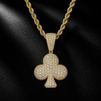 Collier pendentif Iced Out Club Suit en laiton doré avec zircone cubique pour homme, bijoux Hip Hop Streetwear