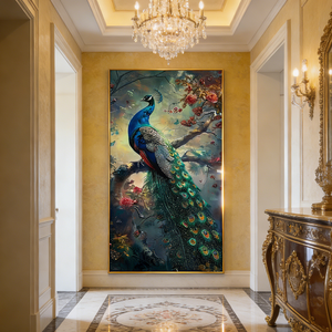 Nouvelle Décoration Murale d'Art Luxe à Motif Animalier pour Salon, Peinture en Porcelaine Cristal de Paon avec LED - Product Image 6