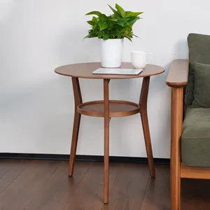 Meja kopi bambu kayu ruang tamu rumah, sofa modern sederhana meja sisi ganda ringan meja bulat kecil mewah