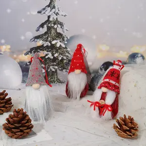Bonecos decorativos para árvore de natal, bonecos de malha anão em pelúcia, pingente de elfos e sem rosto, itens de decoração de festa de natal