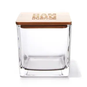 High Quality Empty Clear Frosted Square Custom Color Candle Glass Jars Cup With Lid And Boxes Packaging Wholesale