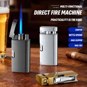 Encendedores de Cigarros Metálicos con Logotipo Personalizado, Resistentes al Viento, Recargables, con Llama Azul, de Gas Butano, con Abrebotellas y Cortaúñas - Product Image 2