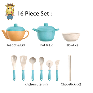 Juego de Tazas y Platos de Paja de Trigo Ecológicos para Niños, Juego de Imitación de Vajilla y Cubiertos, 16 Piezas - Product Image 4