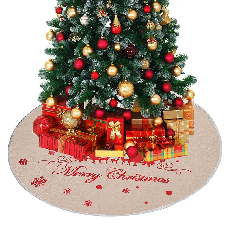 Factory Price 98cm Cheap Red Christmas Tree Skirt in Red with Snow Pattern