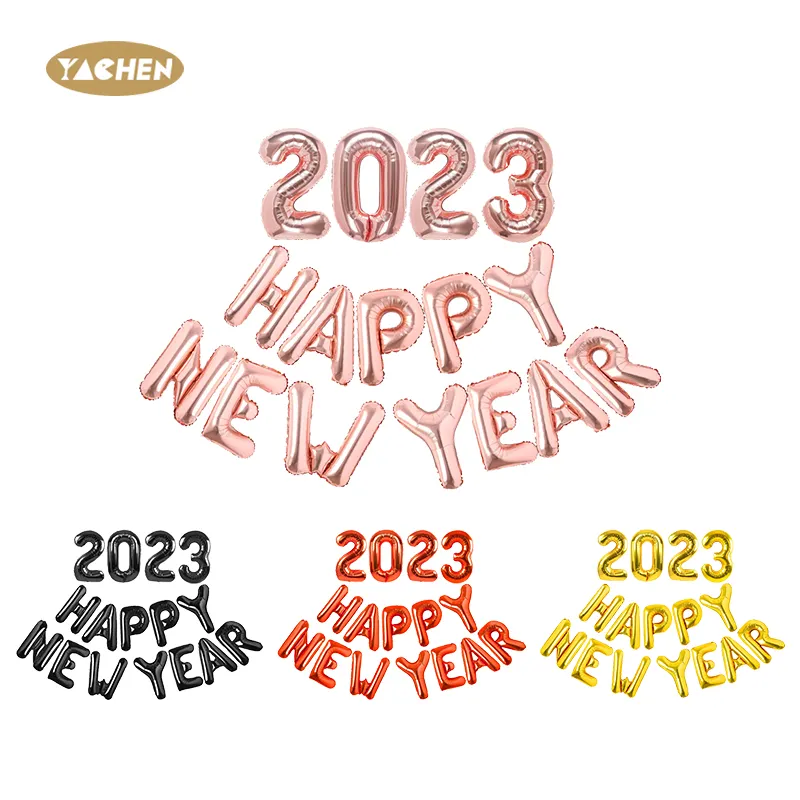 YACHEN New Arrival Happy New Year 2023 Letter Number Foil Balloons set New Year Party Decoration Ballons Globos