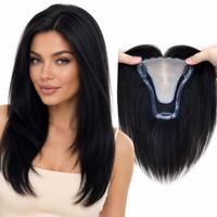 Topper de cheveux humains vierges chinois en forme de U de 13*15cm avec base en soie et dentelle suisse, cheveux raides élégants, vente en gros