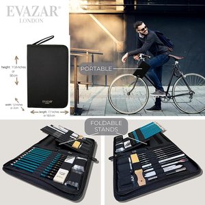EVAZAR Londres 44 pièces de fournitures <span class=keywords><strong>d</strong></span>'art pour le <span class=keywords><strong>dessin</strong></span> et le croquis, comprenant des crayons et des bâtonnets de graphite et de fusain, ainsi que des accessoires - Product Image 5