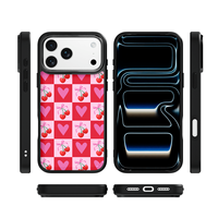 Coque de téléphone AG Feeling Black Edge avec motif à carreaux cerise doré pour iPhone 17, 17 Pro Max, 16 Pro, 15 – Coque magnétique