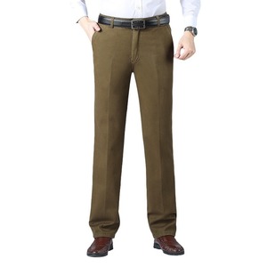 Pantalon de costume d'affaires droit 100% coton pour hommes, léger et formel, long, en sergé de coton, plat - Product Image 5