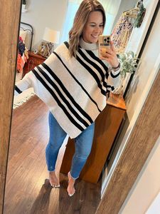 Maglione da <span class=keywords><strong>Donna</strong></span> Xc829 Casual con Maniche a Pipistrello, Collo Tondo, Lungo, Traspirante, Lavorato a <span class=keywords><strong>Maglia</strong></span>, a Righe, con Scialle Ricamato, Antirughe - Product Image 4