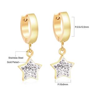 Pendientes de Aro Colgantes de Acero Inoxidable de Alta Calidad para Mujer, con Diseño de Estrella y Circonita Cúbica, Bañados en Oro de 14K - Product Image 2