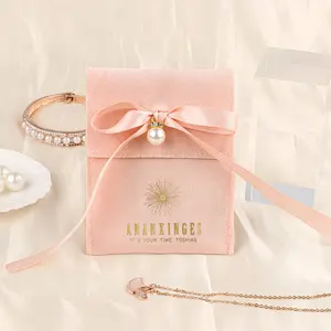 Özel Logo emballage de bijoux takı ambalaj İpli çanta lüks kadife torbalar için kolye takı kılıfı in çekmece kutusu