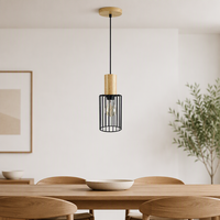 Lampe suspendue ronde en bois style Art déco contemporain, cage métallique, pour salle à manger, veranda, décoration intérieure, vente chaude