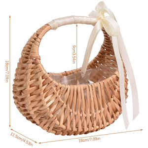 Piccola mezza luna cesto di vimini marrone Rattan cesto di stoccaggio di fiori con manico e nastri tessuto tecnica - Product Image 3