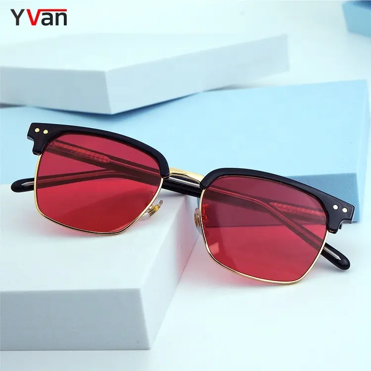 Yvan OEM Custom His And Her occhiali da sole lenti rosse occhiali da sole in metallo acetato di alta qualità occhiali da sole