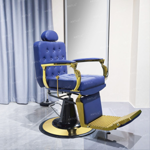 Poltrona da Barbiere Vintage in Metallo Resistente Reclinabile Arredamento per Salone da Uomo per Hotel e Salone di Bellezza - Product Image 1