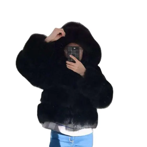 New Designer Hot Sale winter warm black fox fur coat for women